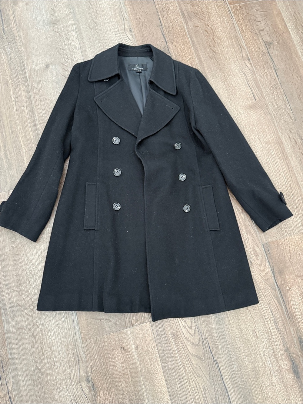 Vintage Korean Brand Coat.  Black Women's Wool Blend Double-Breasted Peacoat